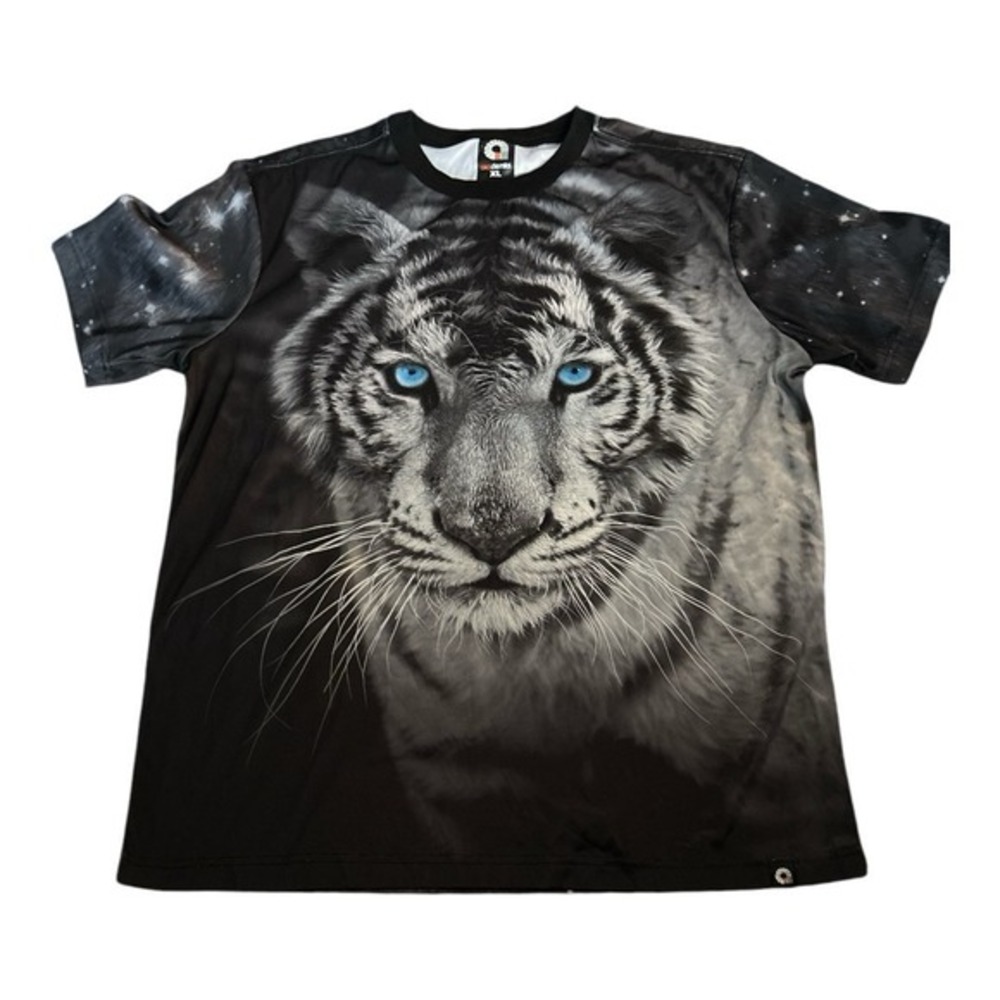 Akademiks T shirt Graphic Design White Tiger XL Y2K White Mens Vintage hip hop‎